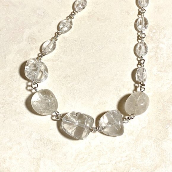 Clear Crackle Quartz Necklace, Genuine Tumbled Gemstone - Picture 5 of 13